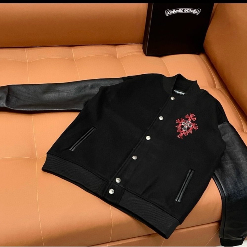 Chrome Hearts Black Varsity Jacket with Red Accents